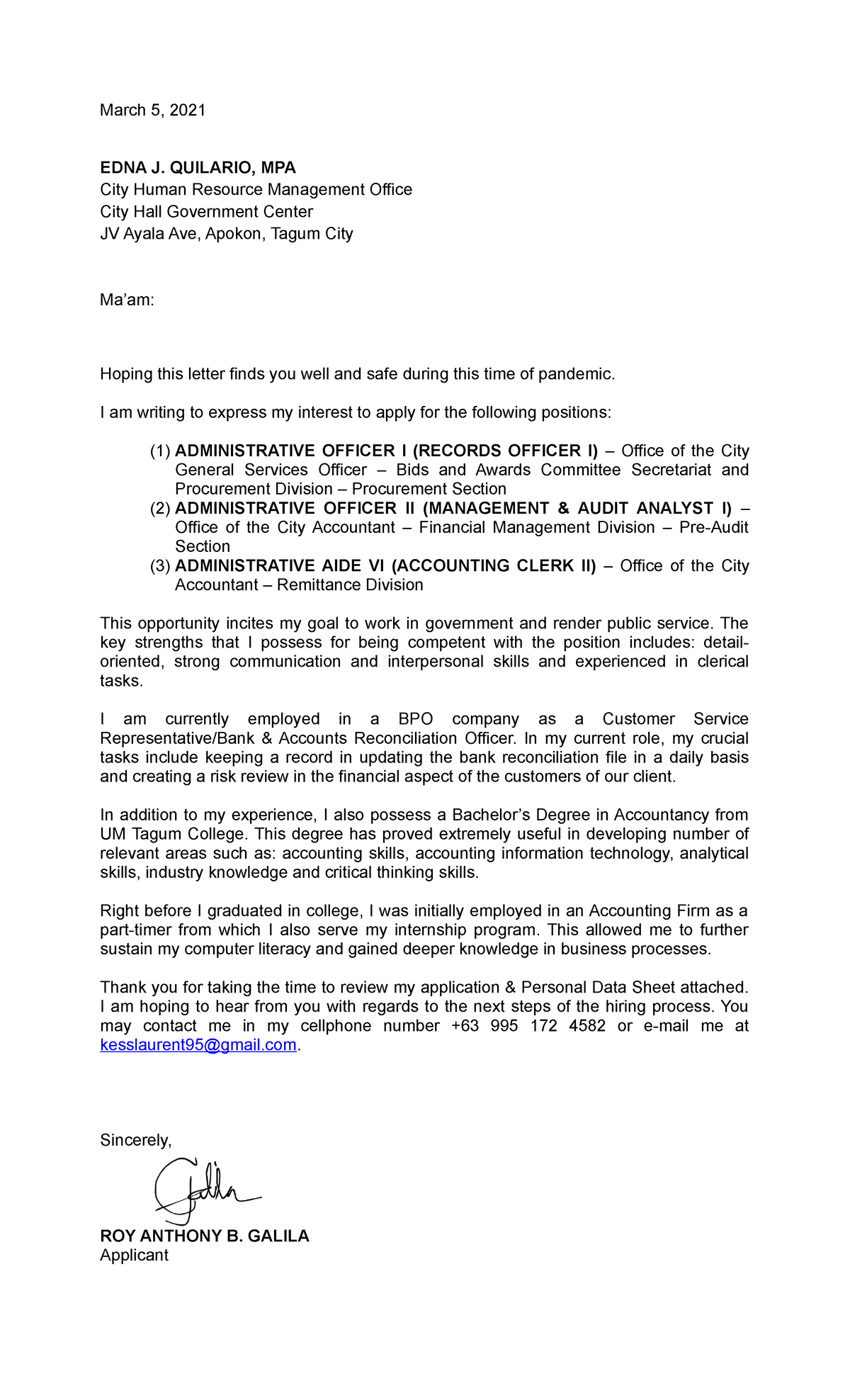 application letter for lgu employment