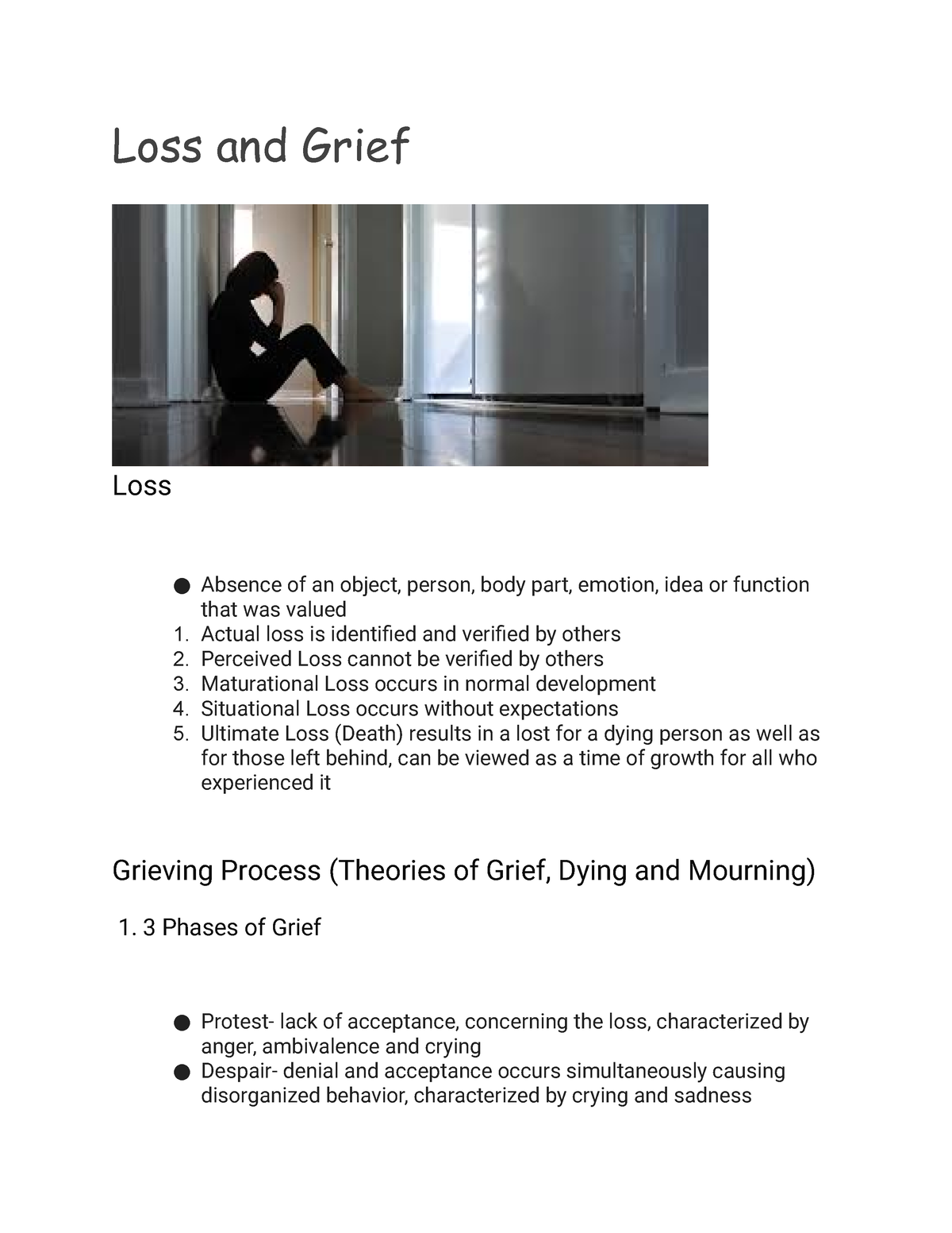 Loss And Grief - BS NURSING FILES LECTURE - Loss And Grief Loss Absence ...