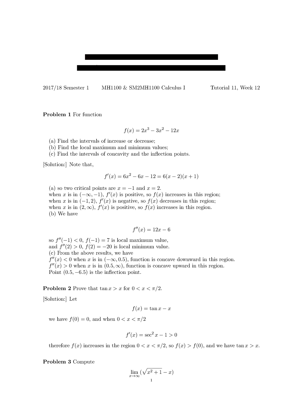 Calculus tut 11 solution - NANYANG TECHNOLOGICAL UNIVERSITY SPMS ...