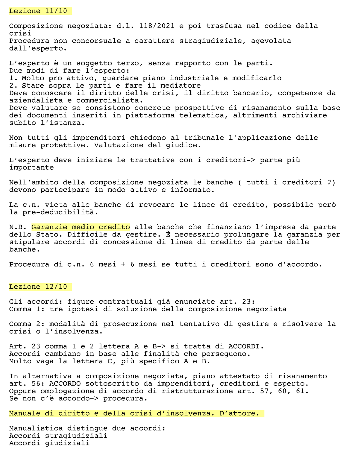 Appunti Accordi Di Ristrutturazione Del Debito - Lezione 11 ...