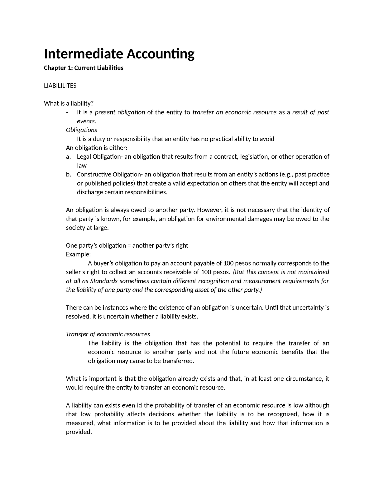 Intermediate Accounting - Intermediate Accounting Chapter 1: Current ...