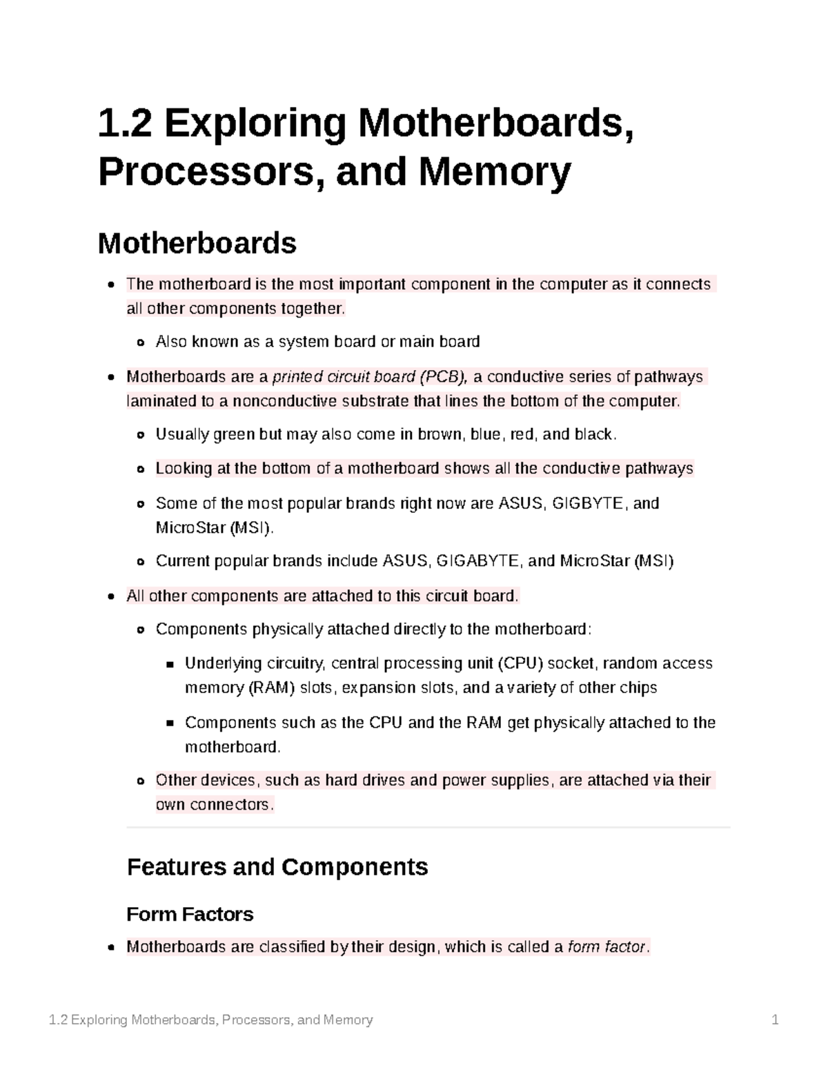 1.2 Exploring Motherboards Processors and Memory - 1 Exploring ...