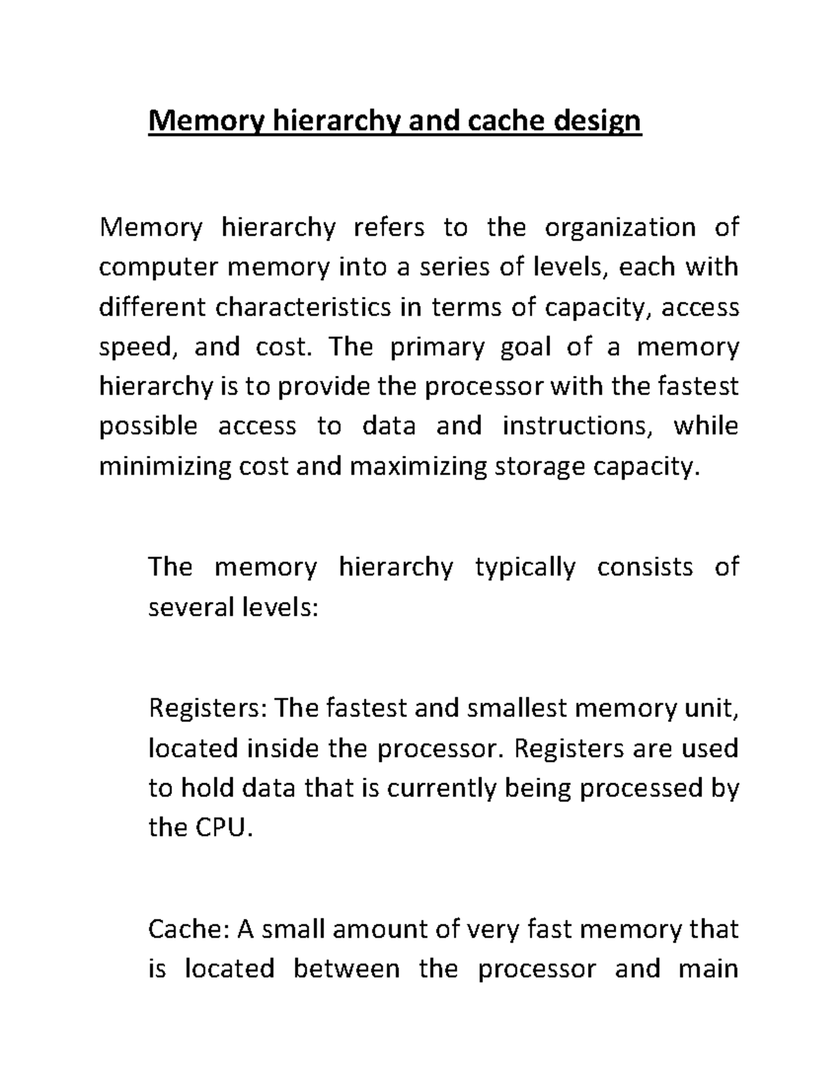 Memory hierarchy and cache design 1 - Memory hierarchy and cache design ...