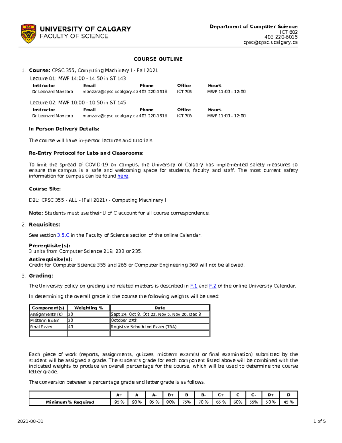 Course Outline - Fall 2021 - Department Of Computer Science ICT 602 403 ...