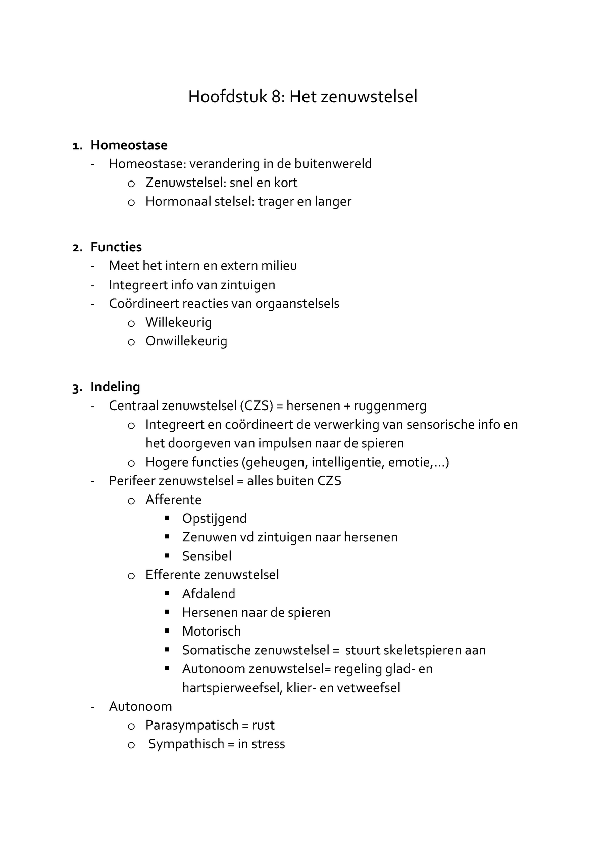 Anatomie En Fysiologie H8 Zenuwstelsel - Hoofdstuk 8: Het Zenuwstelsel ...