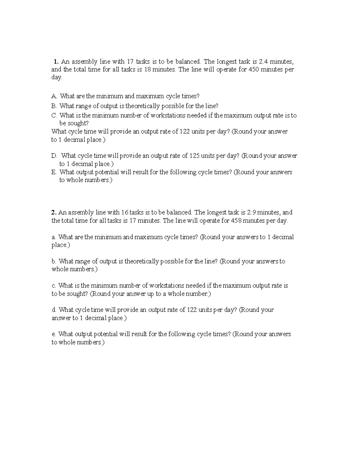 POM Chapter 6 Practice Questions - An Assembly Line With 17 Tasks Is To ...