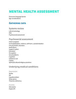 Module 1 MENTAL HEALTH ASSESSMENT Overcome language barrier Age