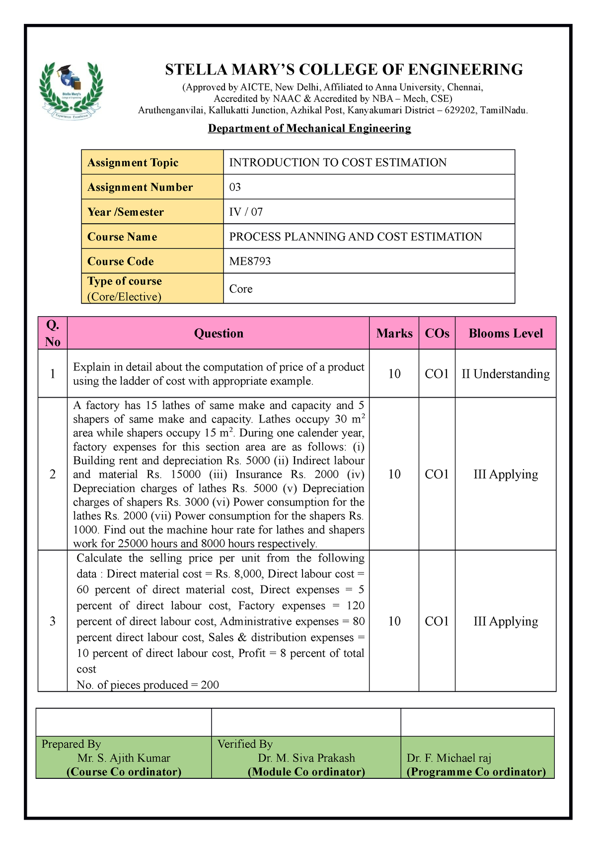 unit iii assignment home cost