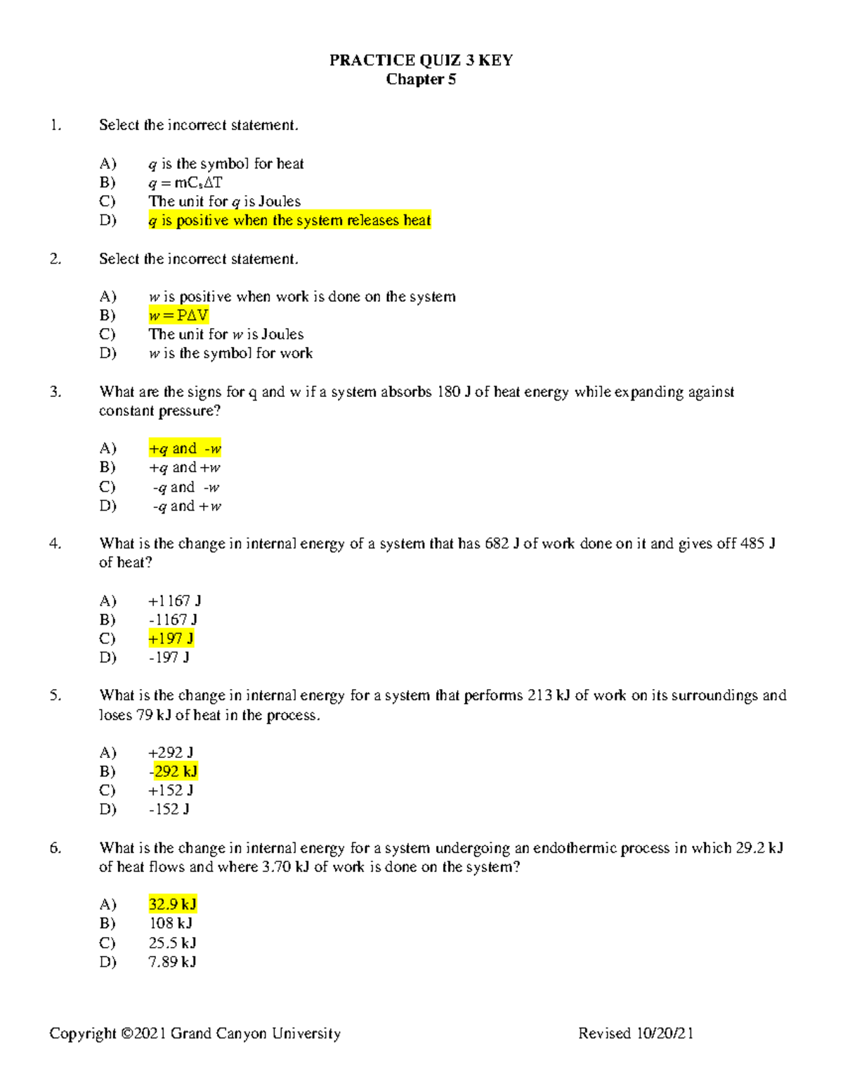 CHM113 PQ3 Ch5 KEY - Pre Quiz 3 key - PRACTICE QUIZ 3 KEY Chapter 5 ...