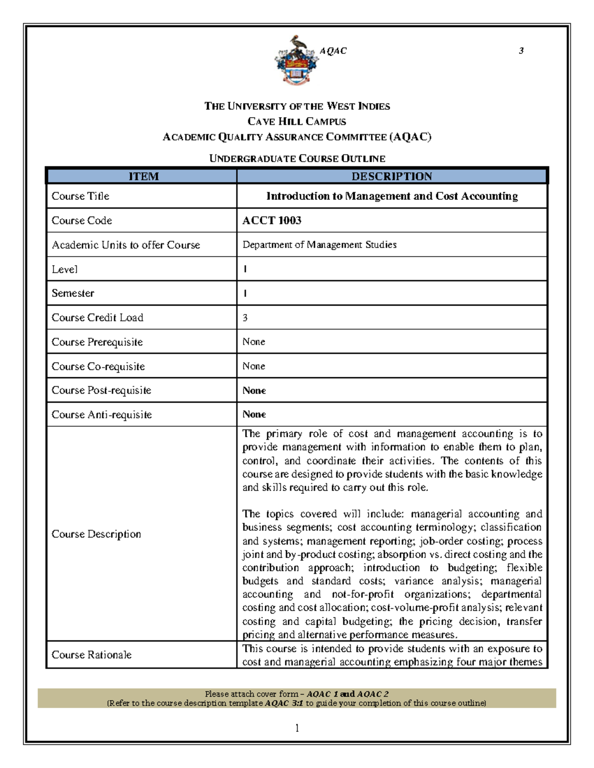 Final Acct1003 Introduction To Cost And Management Accounting Course Outline Sem 1 2022 The Final Acct1003 Introduction To Cost And Management Accounting Course Outline Sem 1 2022 The