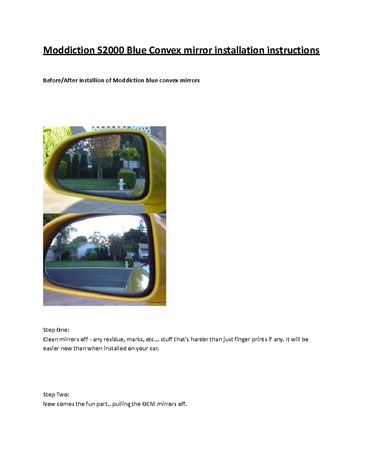 S2000 convex mirror installation instructions Moddiction S2000 Blue