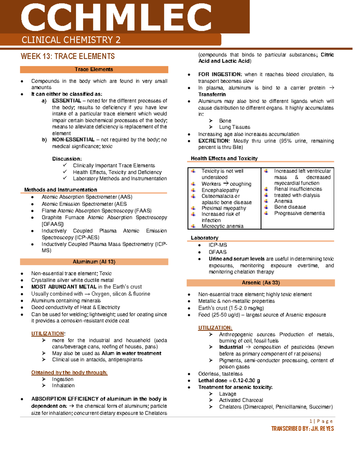 Week 13 Trace Elements 1 P a g e CLINICAL CHEMISTRY 2 WEEK 13