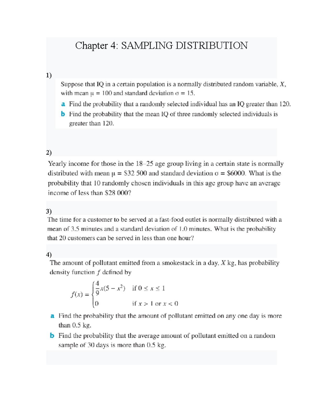 Exercises For Statistics (Chap 4-7) - Chapter 4: SAMPLING DISTRIBUTION ...