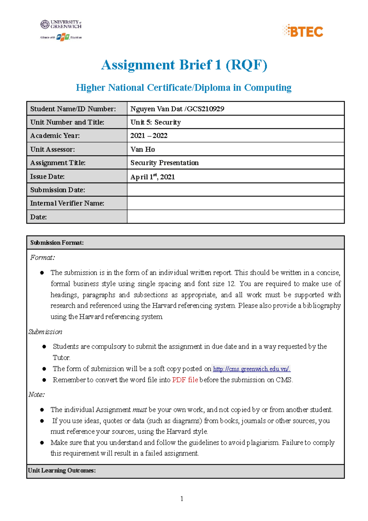 qqi assignment brief template