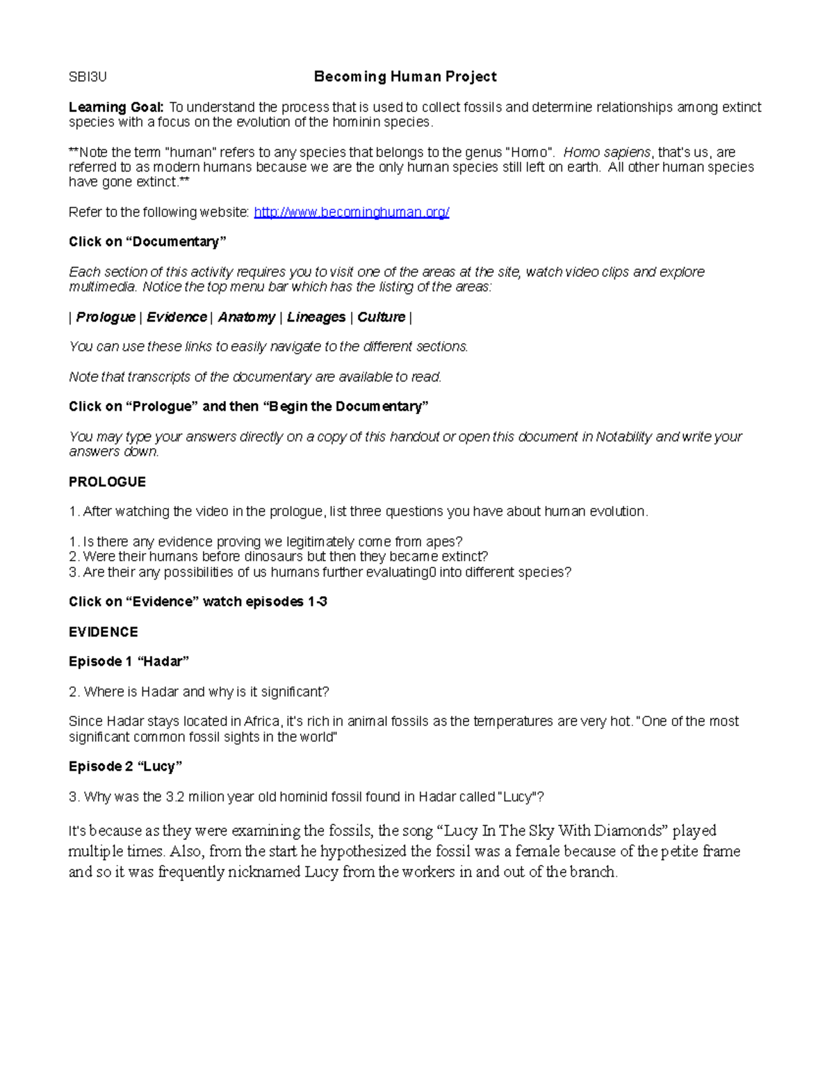 Becoming Human Project-2021s1 - SBI3U Becoming Human Project Learning ...