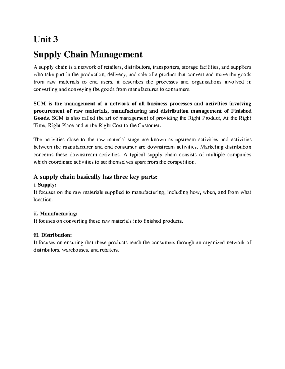 Retail Management Unit 3, 4 and 5 - Unit 3 Supply Chain Management A ...