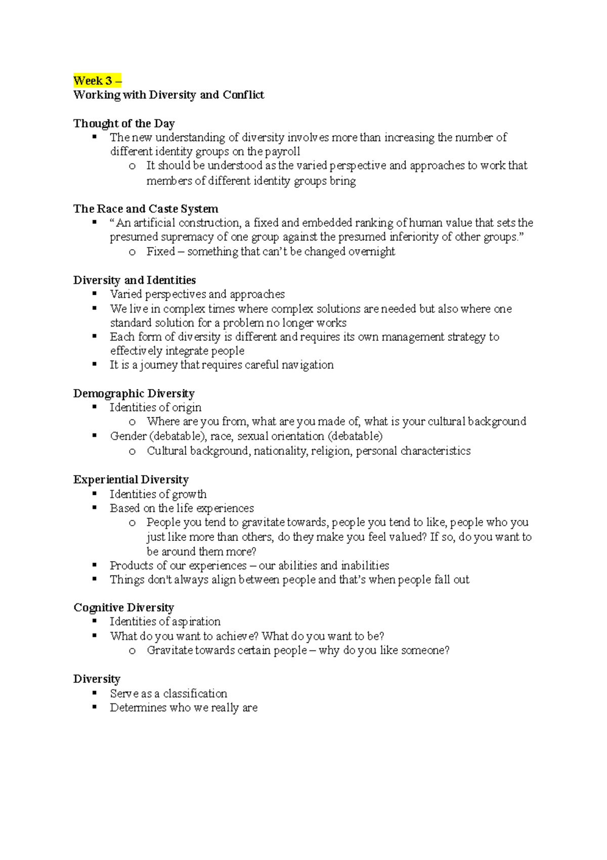 BUSN304 Week 3 - LECTURE NOTES - Week 3 – Working with Diversity and ...