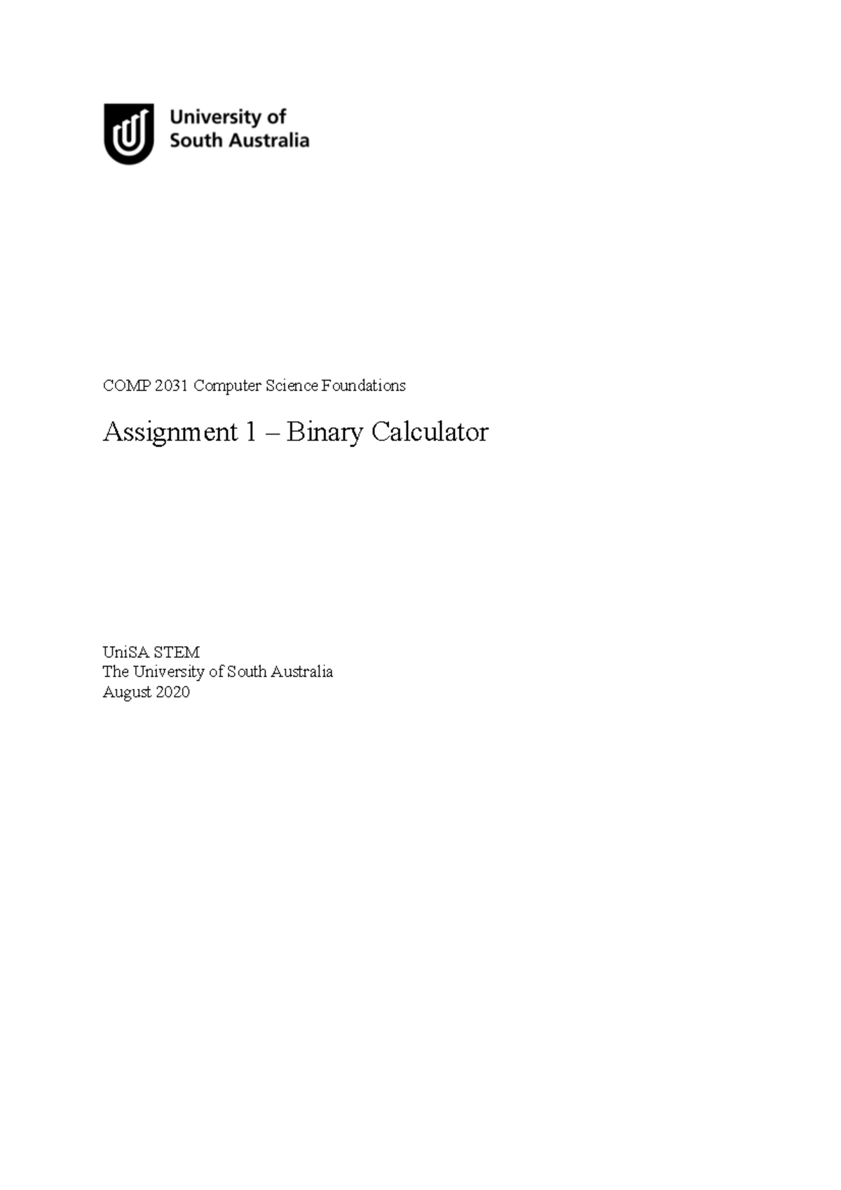 Assignment 1 COMP 2031 Computer Science Foundations Assignment 1