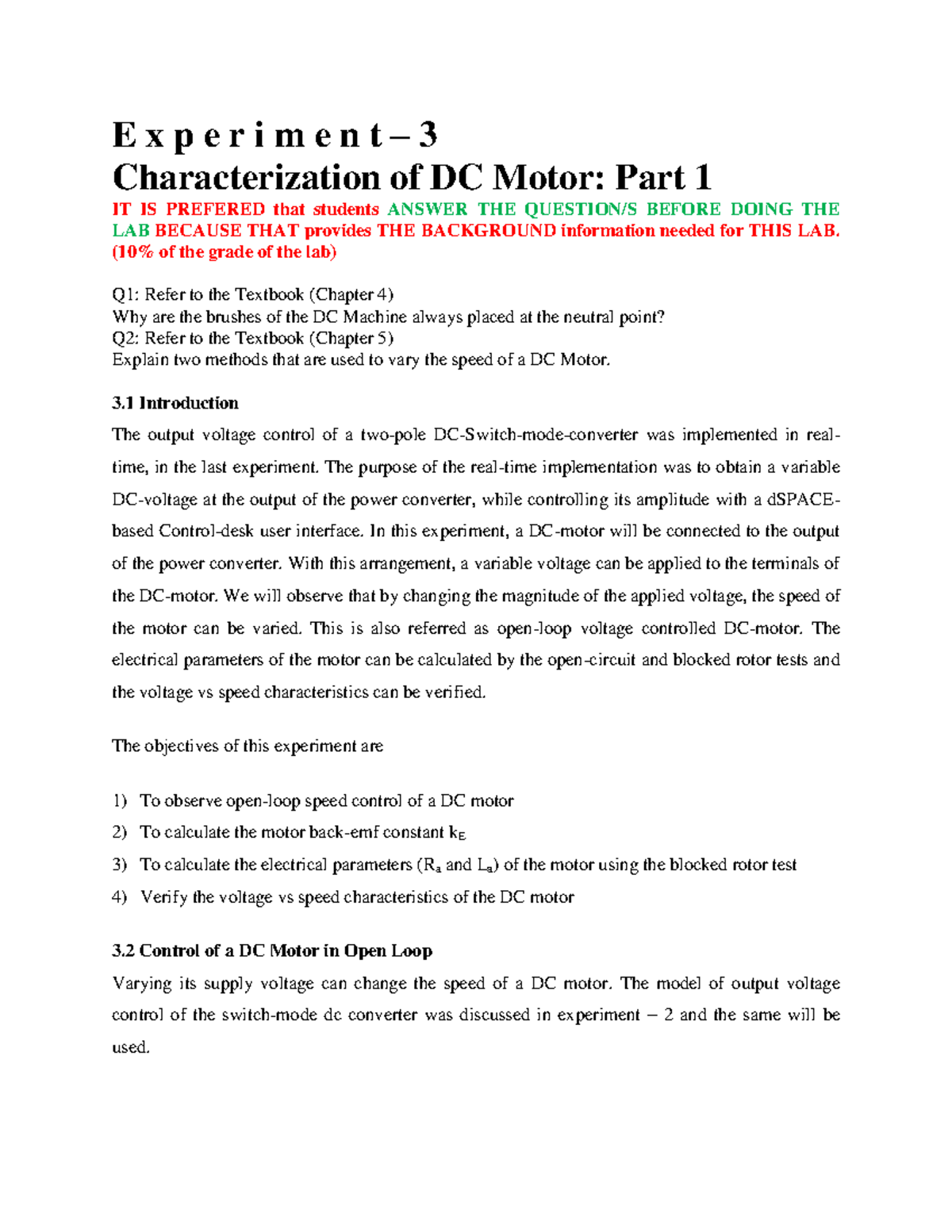 ECE462 motor lab Experiment 3 E x p e r i m e n t 3