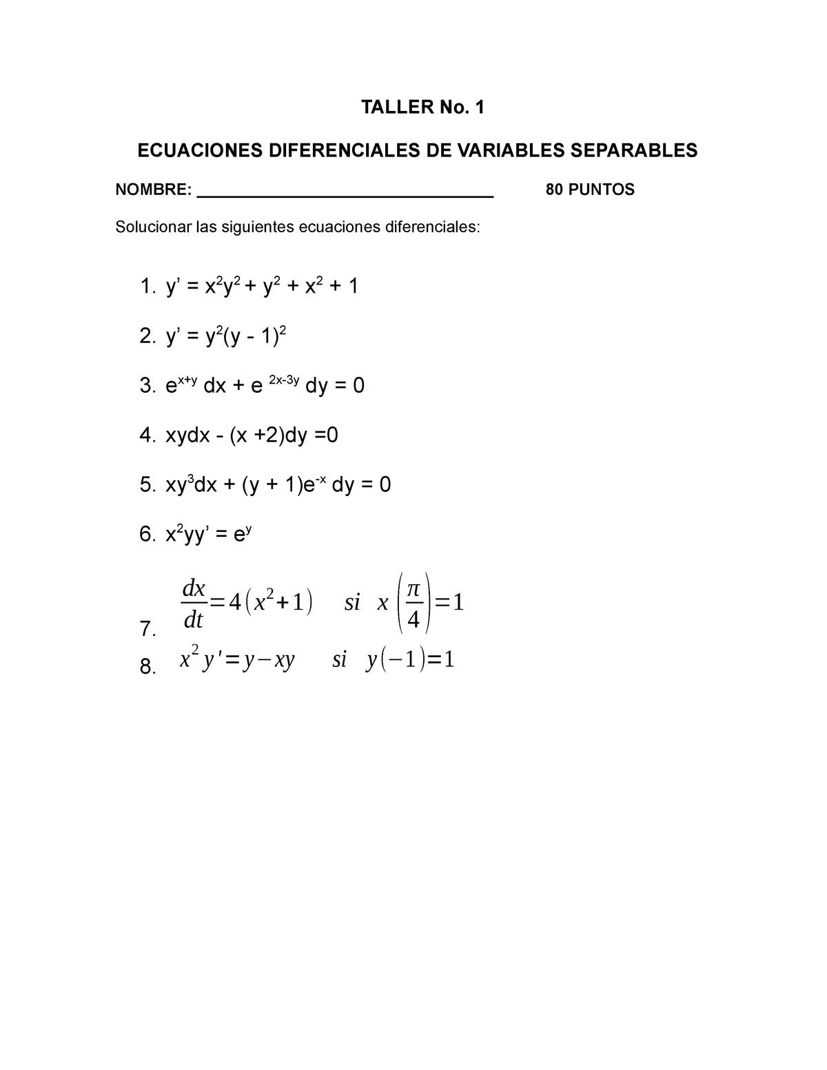 Talleres 3 Primeros Metodos Ecuaciones Diferenciales Ordinarias Studocu