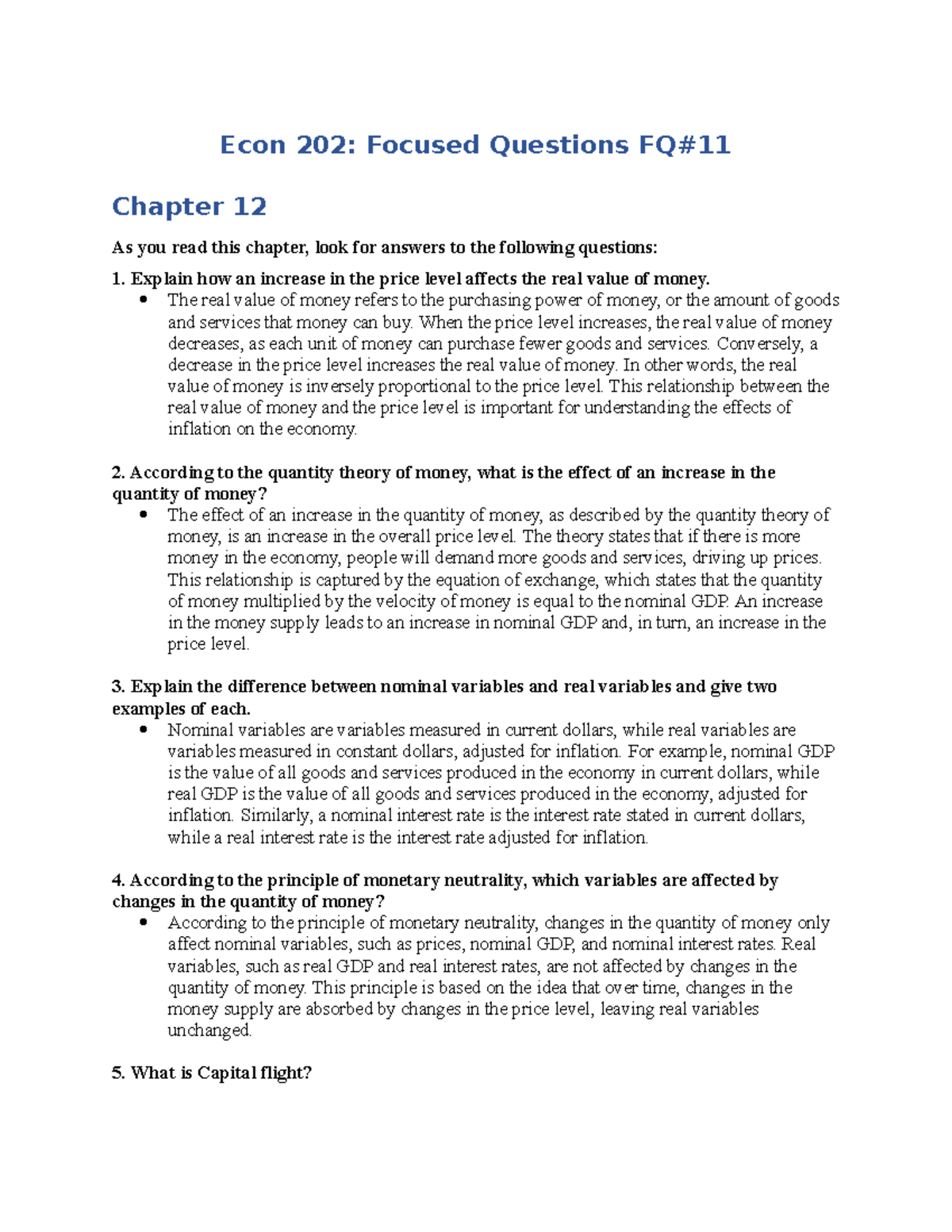 ECO202 Chapter 12 Focus Questions - Econ 202: Focused Questions FQ ...