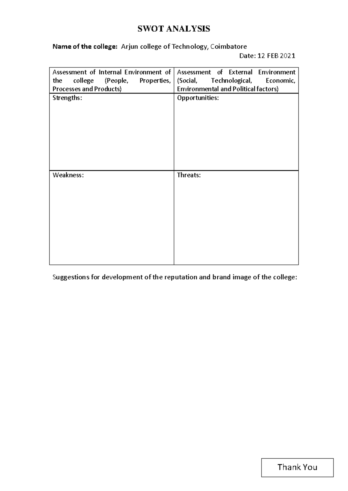 SWOT-Analysis-PDF - notes - Strategic Management - SWOT ANALYSIS Name ...