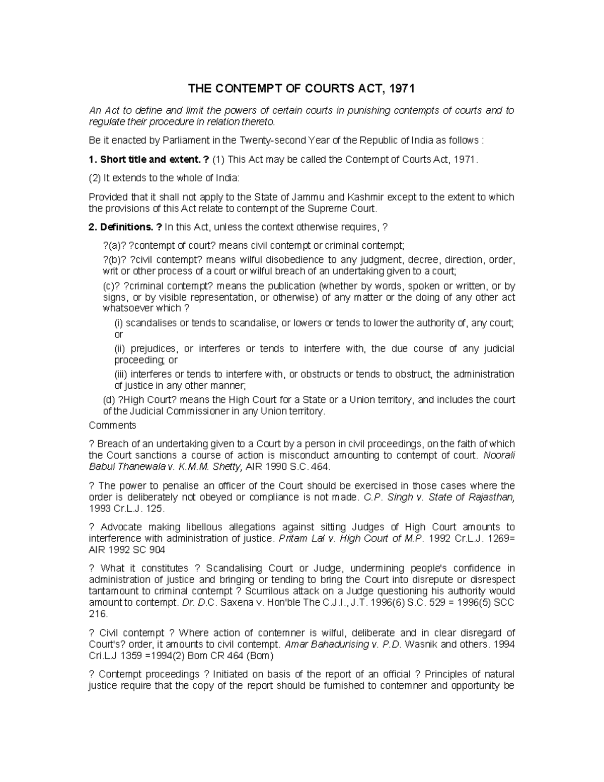 Contempt - Full - THE CONTEMPT OF COURTS ACT, 1971 An Act to define and ...