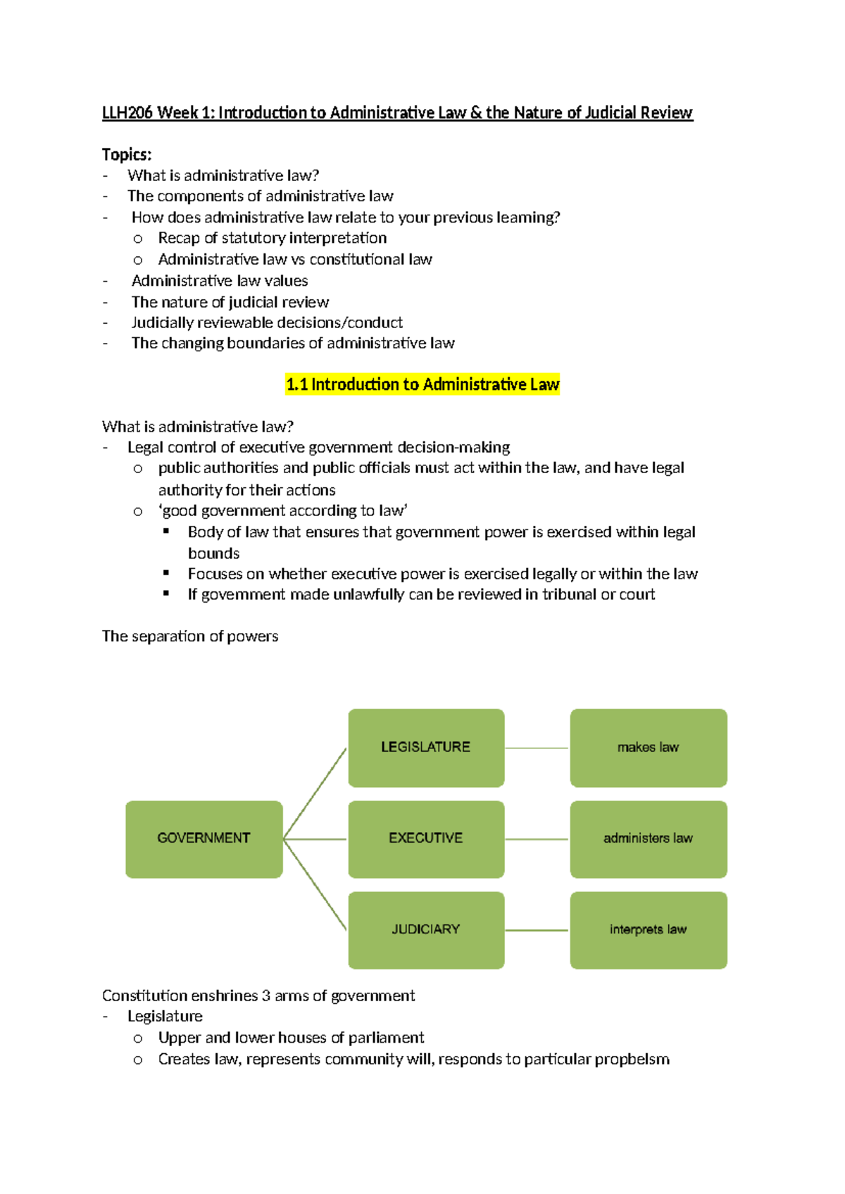LLB303 Lecture 1 - LLH206 Week 1: Introduction to Administrative Law ...
