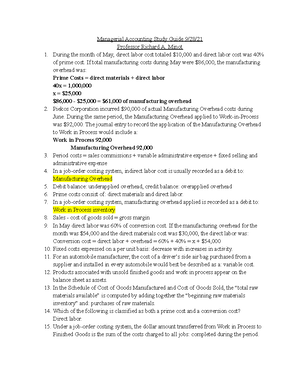 Managerial Accounting Chapter 5 Notes - ACCT 2120 - LMU - Studocu