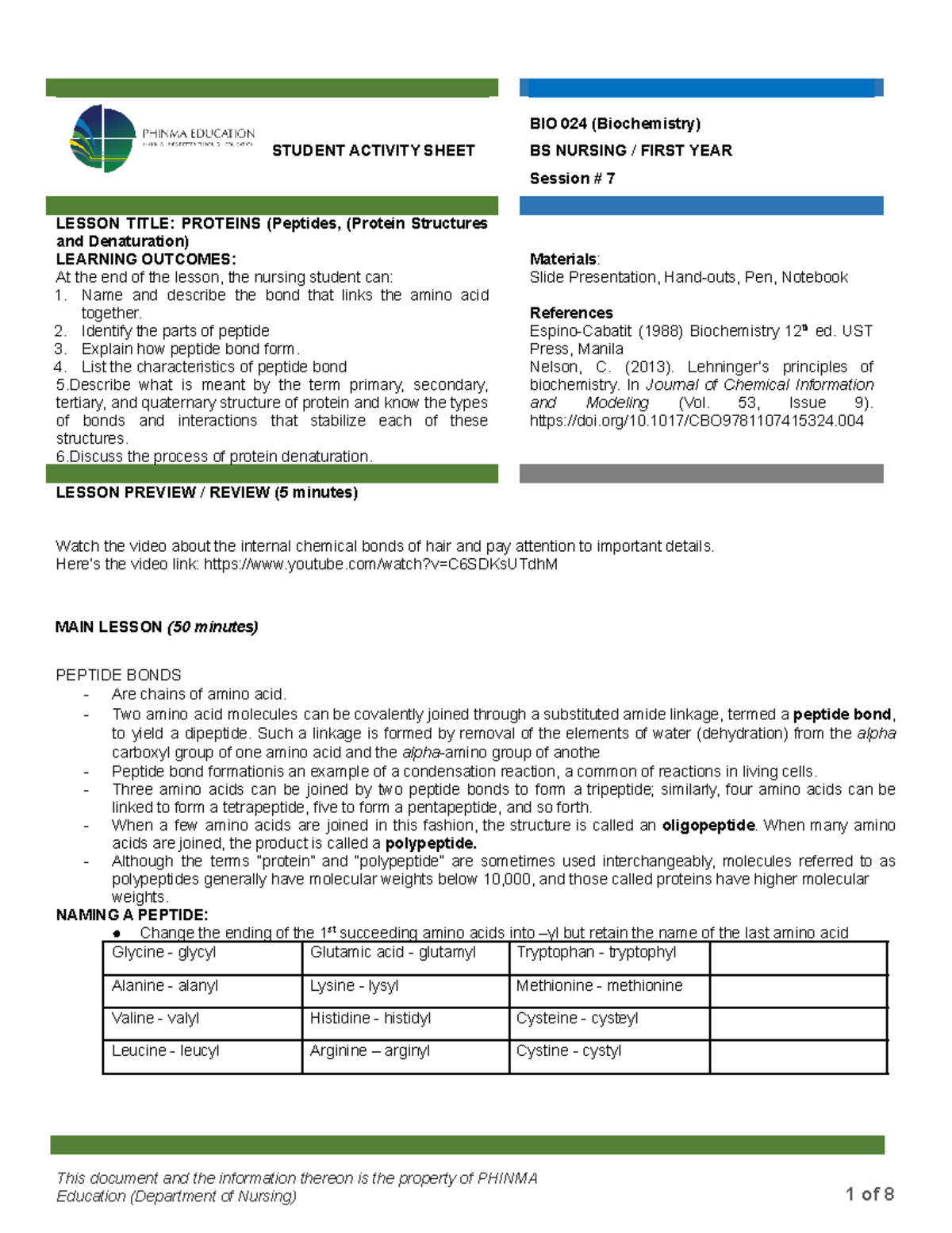 BIO 024 Session 7 - BIOCHEM - FAYE SALUD - STUDENT ACTIVITY SHEET BIO ...