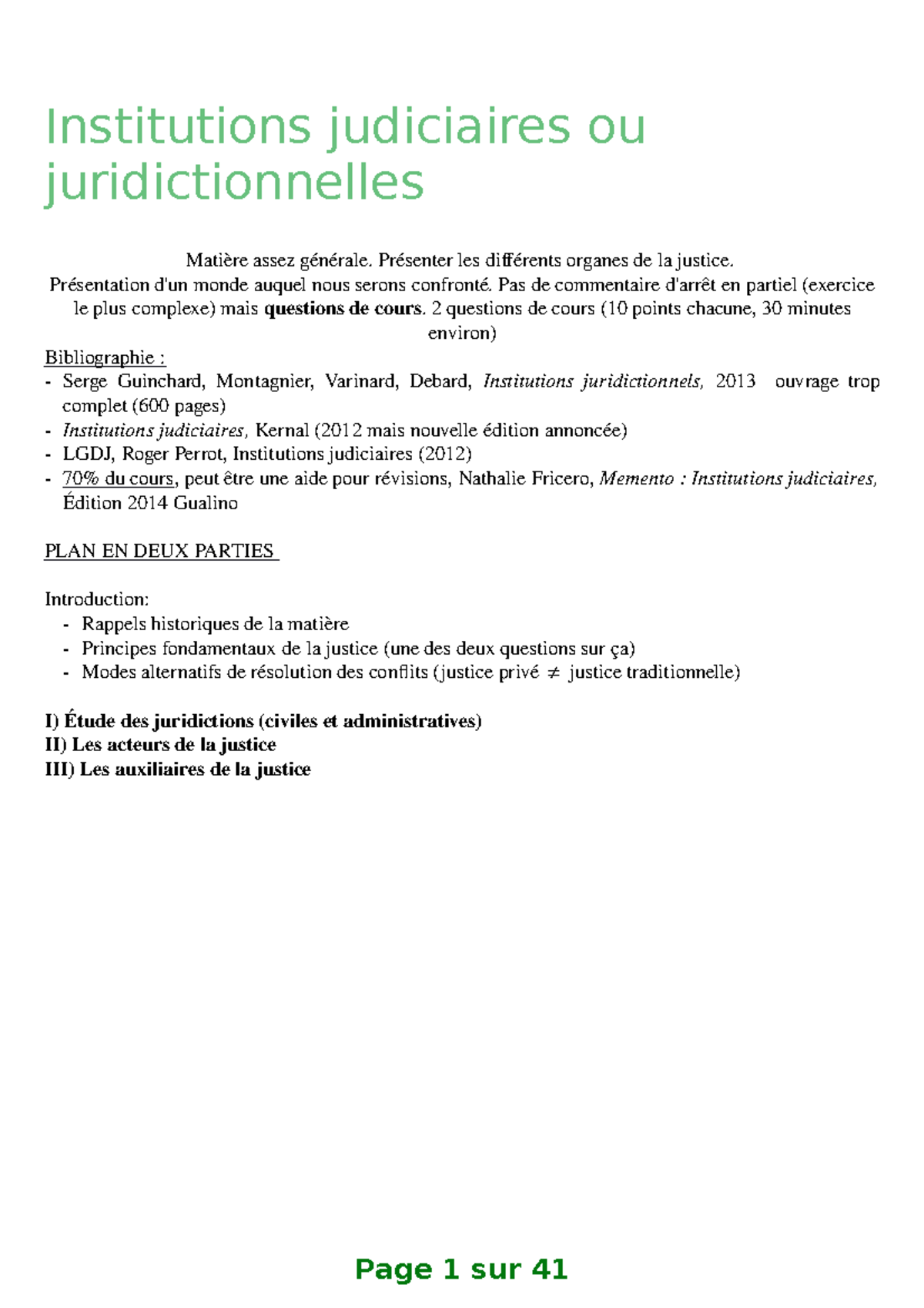 Institutions Judiciaires S1 - Institutions judiciaires ou ...