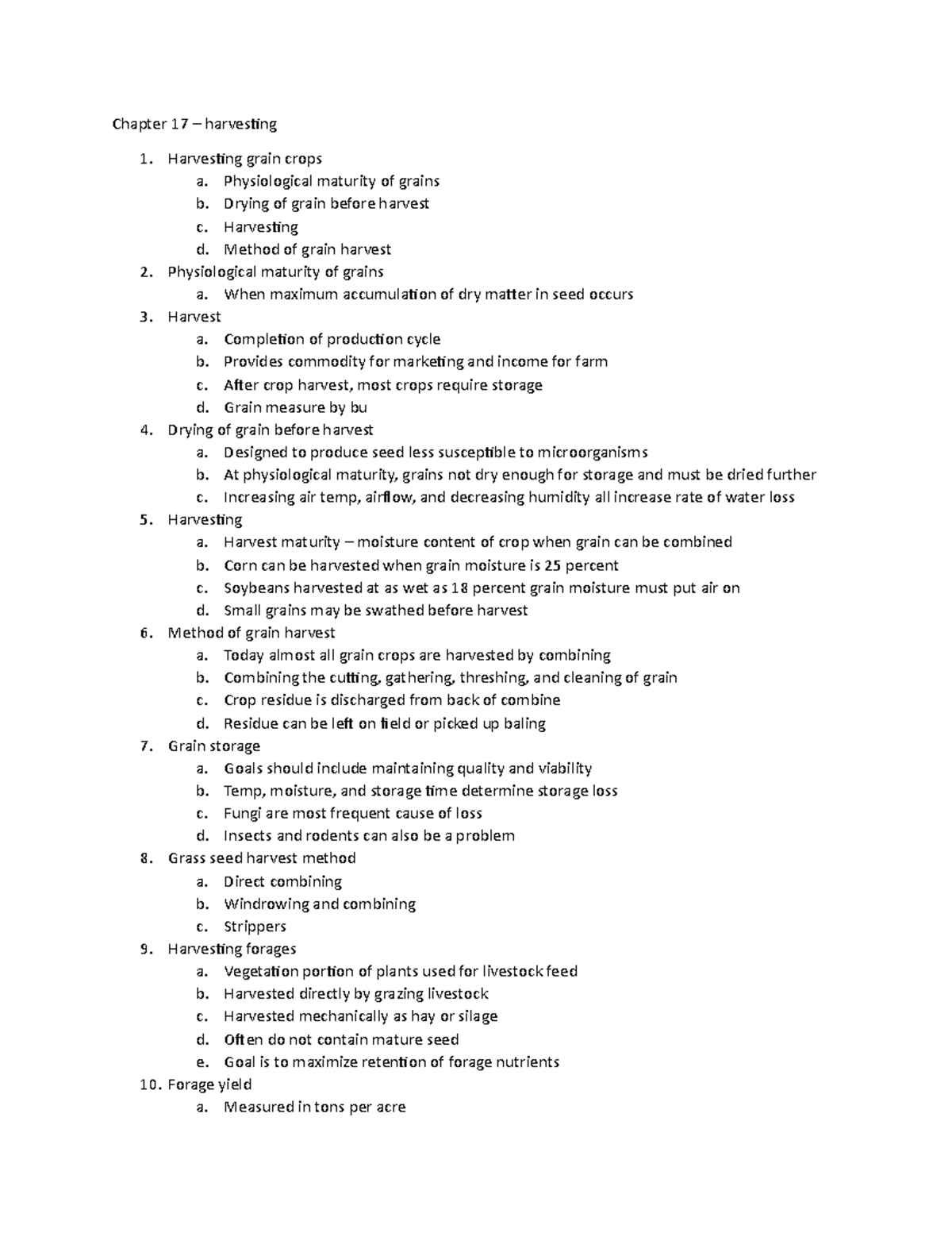 Chapter 17 Professor Turnipseed Chapter 17 harvesting Harvesting
