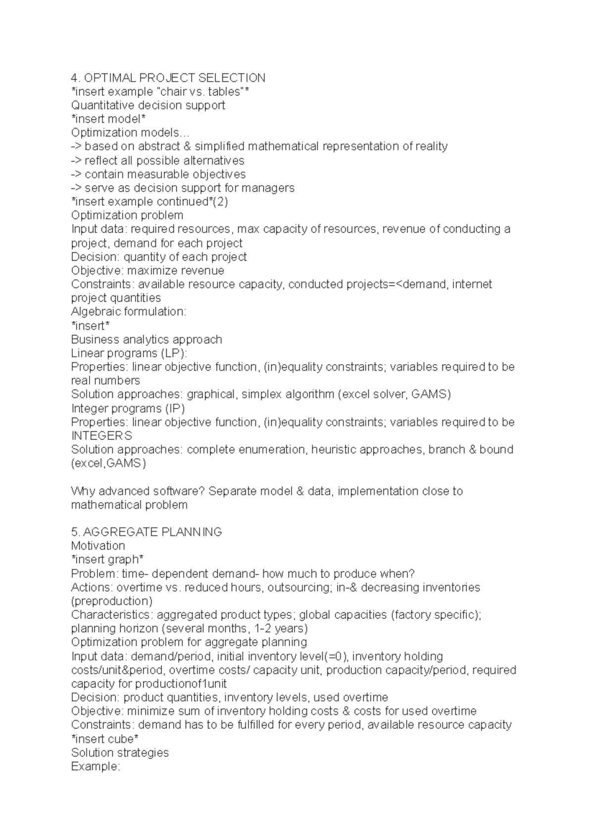 OPM viertes und fünftes Thema - 4. OPTIMAL PROJECT SELECTION insert ...