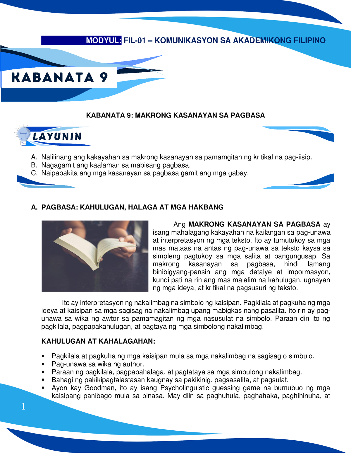 Kabanata 9- Makrong Kasanayan Pagbasa 125949 - KABANATA 9: MAKRONG ...