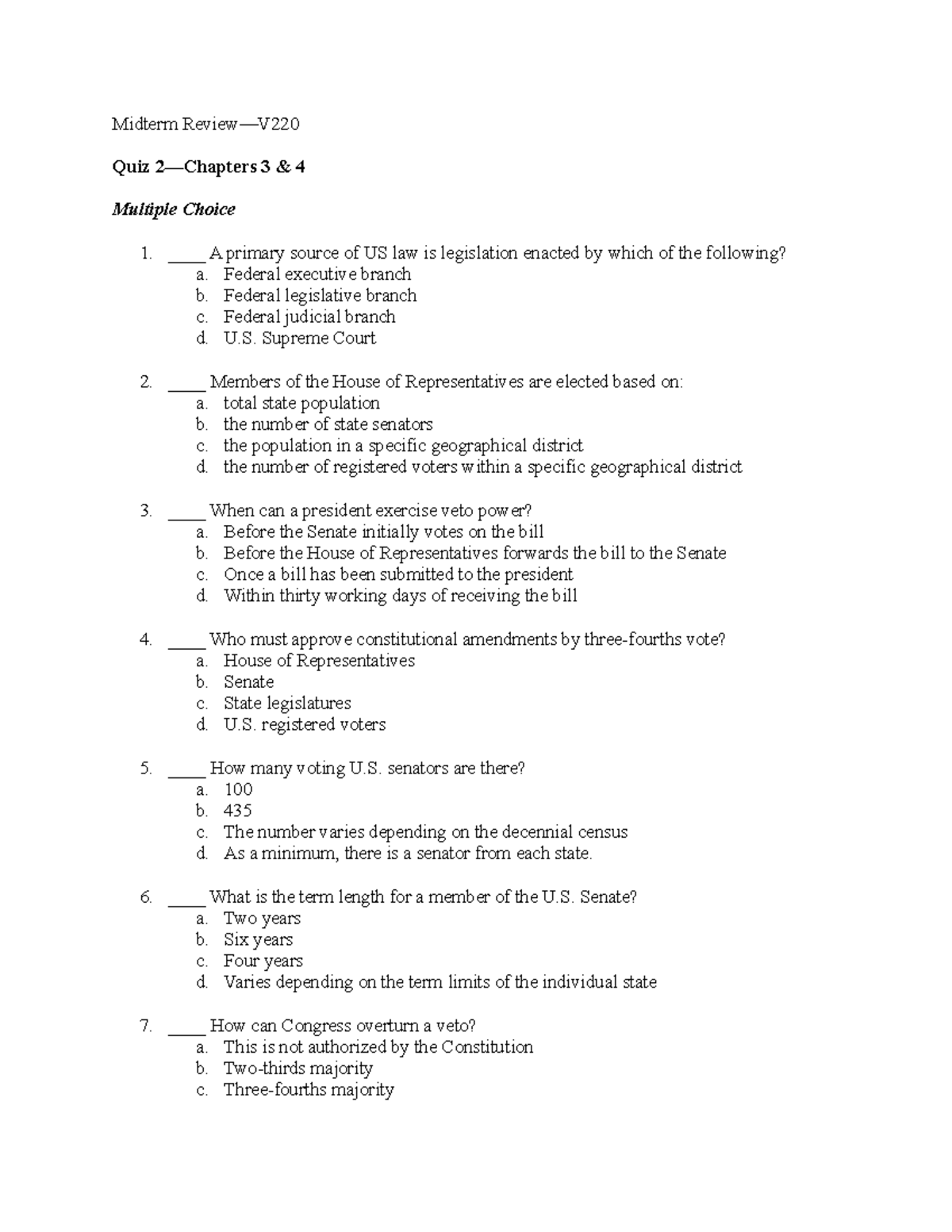 Midterm Review- Ch. 3,4 - Midterm Quiz 3 4 Multiple Choice 1. A Primary ...