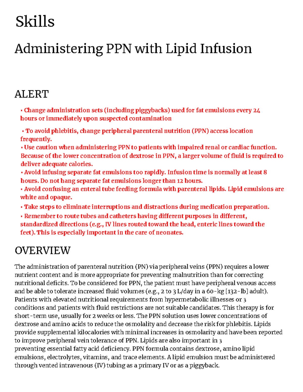 Administering PPN with Lipid Infusion - Use caution when administering ...