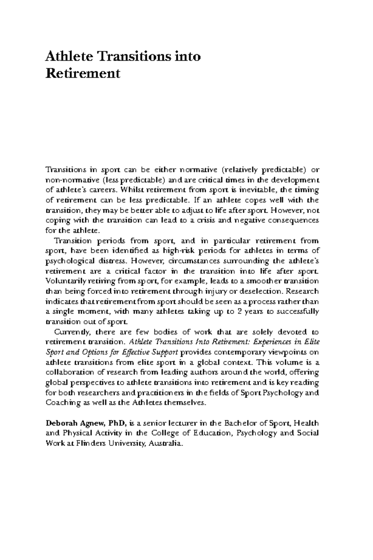 healthy retirement essay - Athlete Transitions into Retirement ...