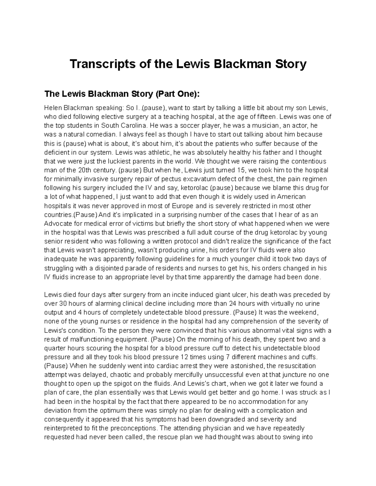 Lewis Blackman Story Transcript - Transcripts of the Lewis Blackman ...
