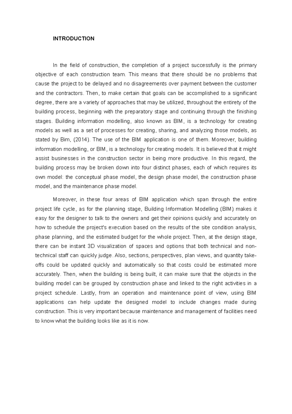 Introduction FOR ECO - INTRODUCTION In the field of construction, the ...