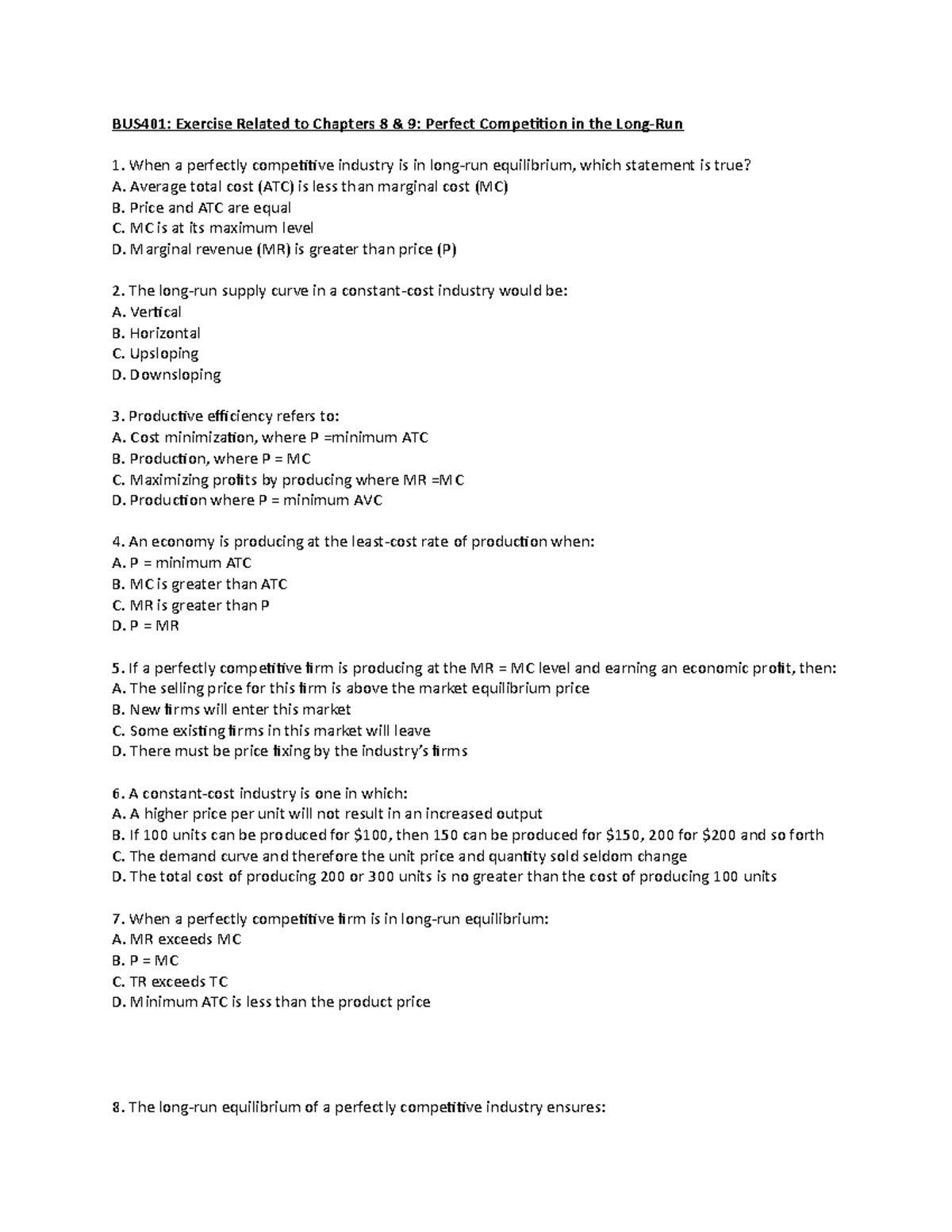 Sample practice Exam 2019 Questions BUS401 Exercise Related To sample-practice-exam-2019-questions-bus401-exercise-related-to