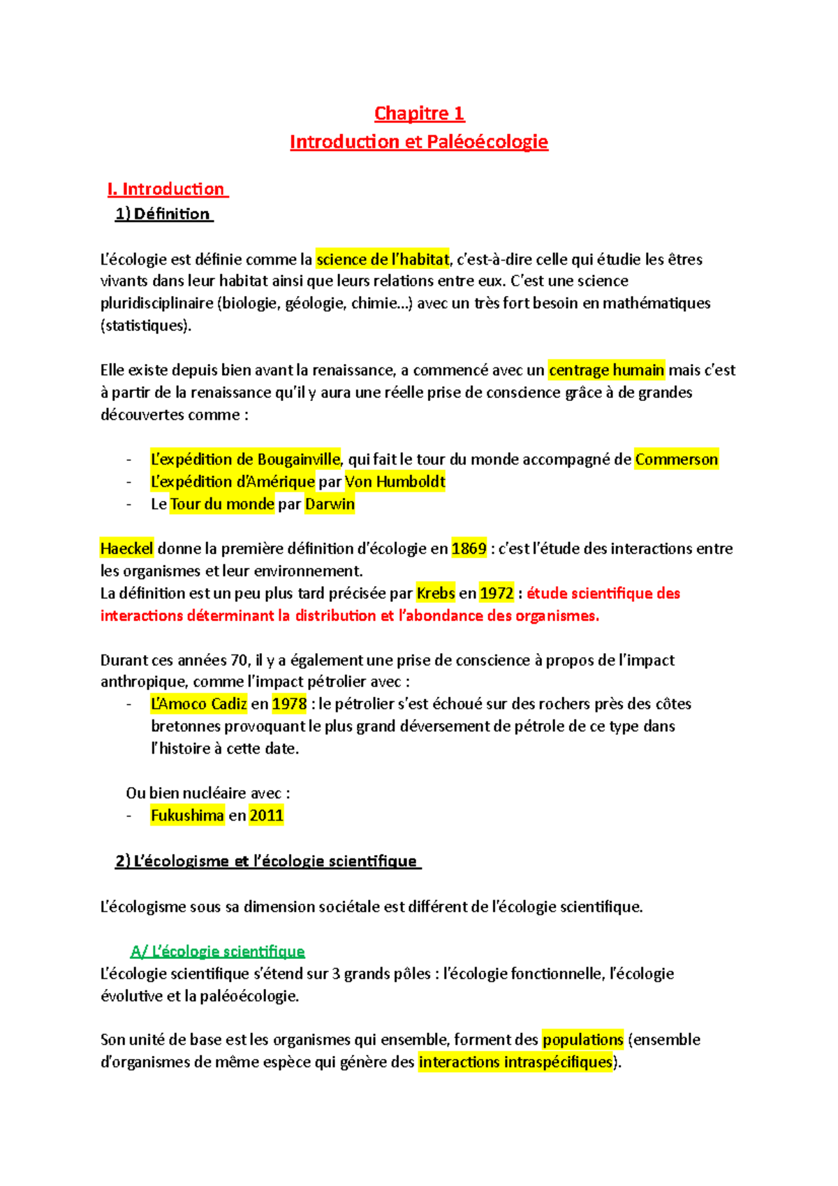 Chapitre 1 - Introduction Et Paléoécologie - Introduction 1) Définition ...