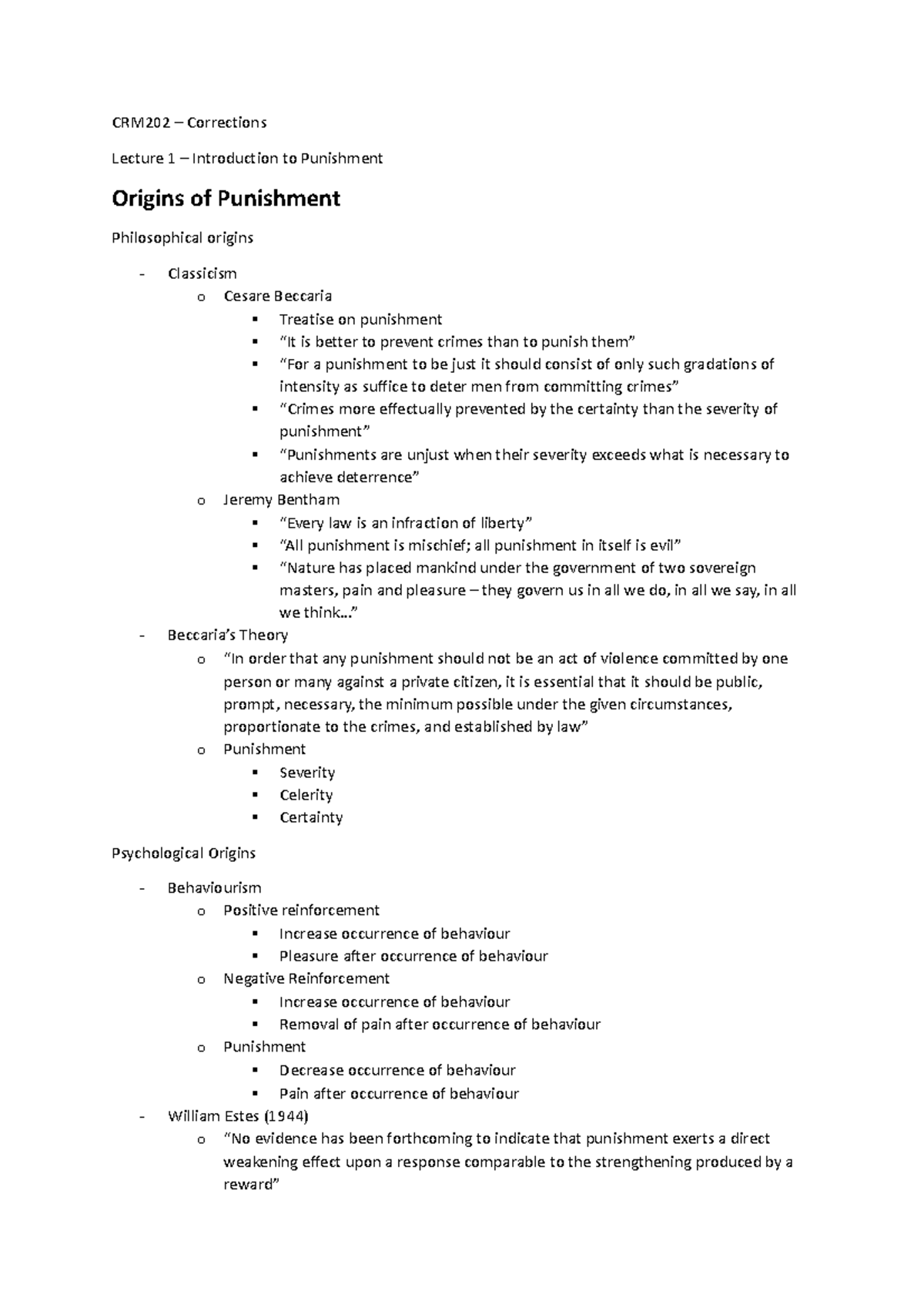 Lecture 1 - Introduction to Punishment - CRM202 – Corrections Lecture 1 ...