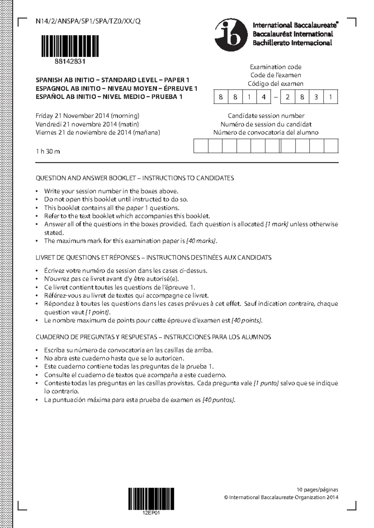 De compras questions - this is the IBDP past paper of Spanish ab initio paper, one question for ...