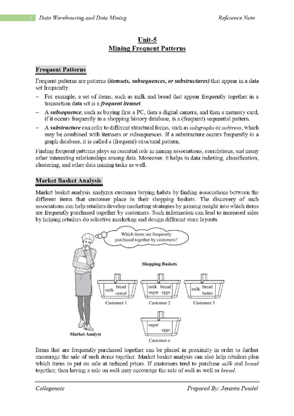Unit 5 Mining Frequent Patterns - 1 Data Warehousing and Data Mining ...