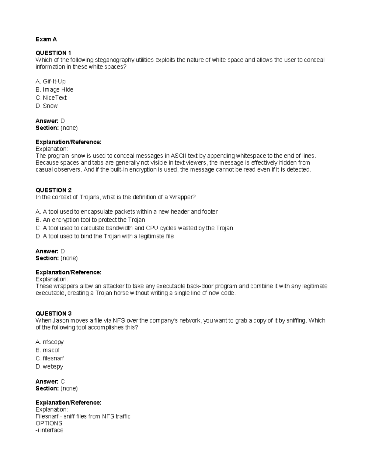 ECCQs CEH practice questions Exam A QUESTION 1 Which of the