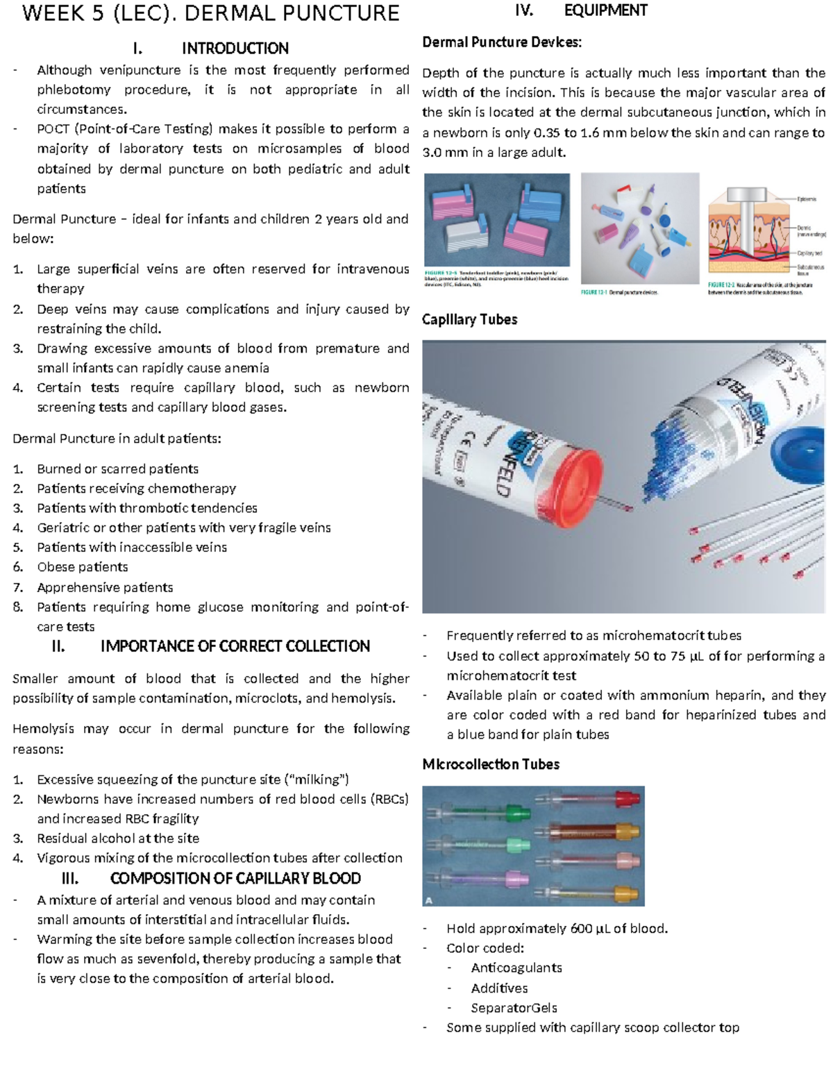 Dermal Puncture - WEEK 5 (LEC). DERMAL PUNCTURE I. INTRODUCTION ...