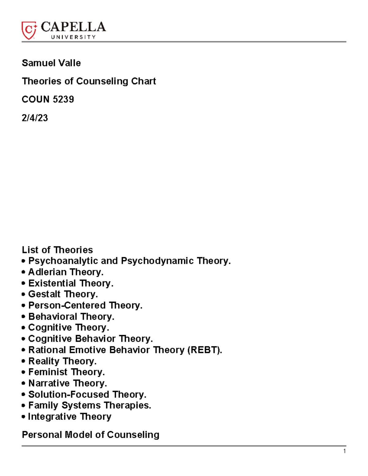 u05a1 Theories of Counseling Chart Samuel Valle Theories of