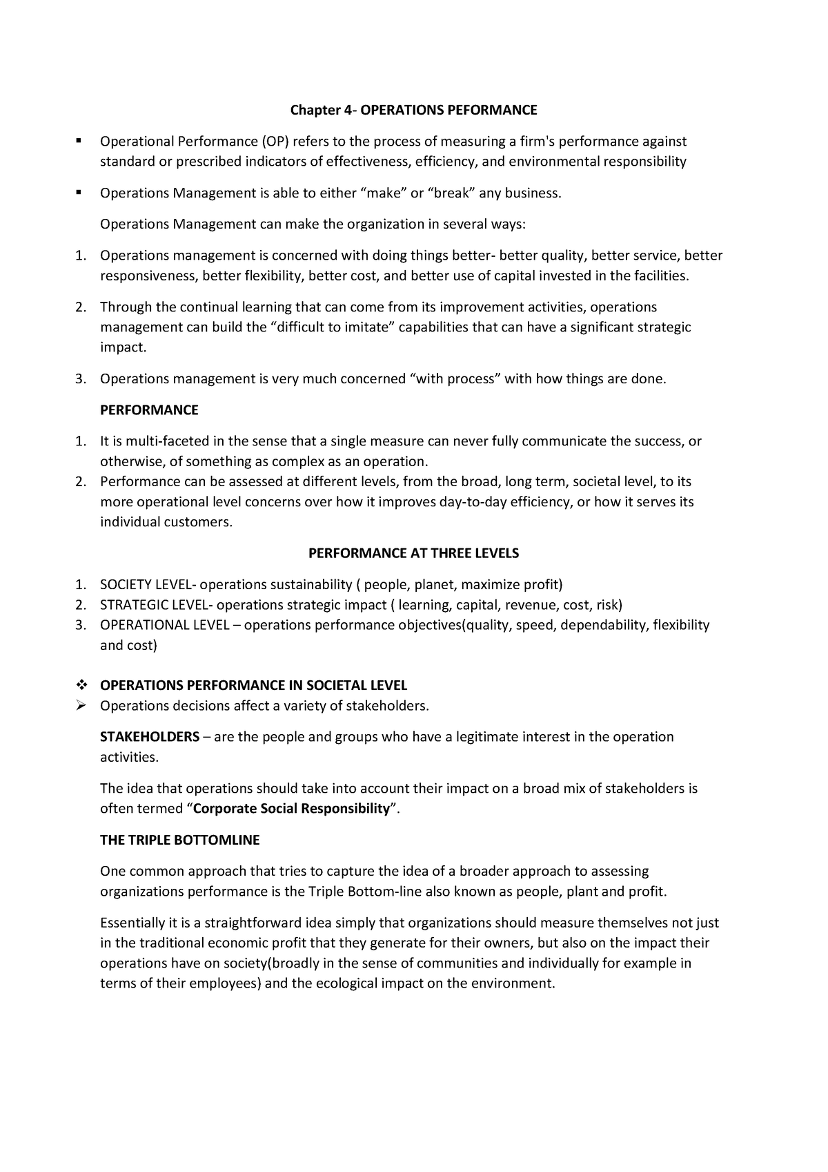 Chapter 4 Performance IN THE Operations - Chapter 4- OPERATIONS ...