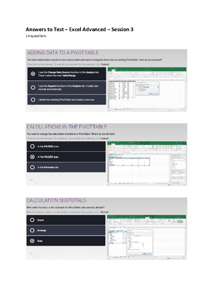 Answers to Test - Excel Basics - Session 4 - computer skills - Answers ...