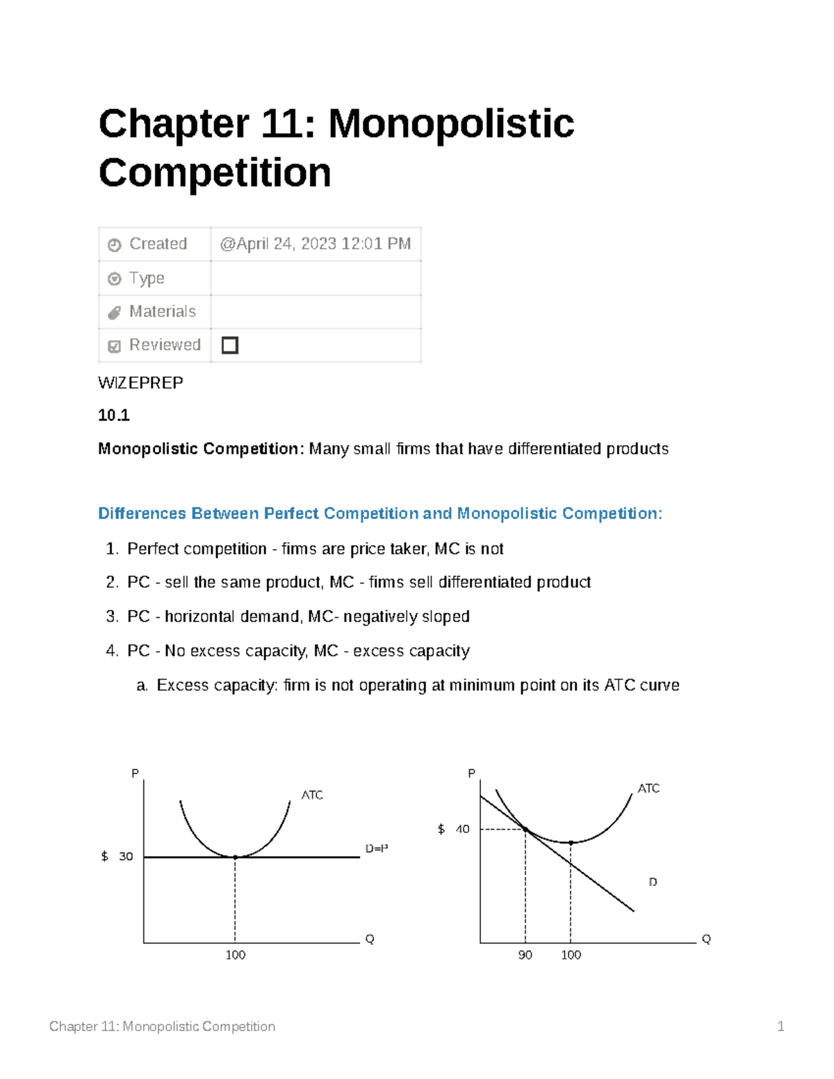 Chapter 11 Monopolistic Competition - Chapter 11: Monopolistic ...